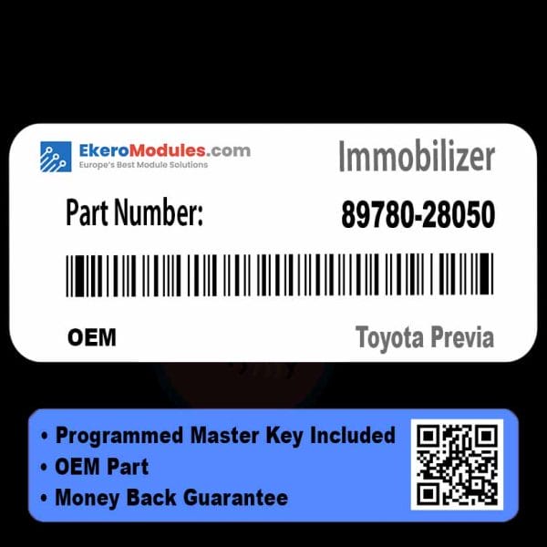 89780-28050 ECU Immobilizer + KEY | Toyota Previa | ECU IMMO + TOY43 4C Transponder Key