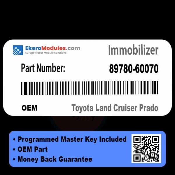 89780-60070 ECU Immobilizer + KEY | Toyota Land Cruiser Prado | ECU IMMO + TOY43 4C Transponder Key