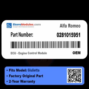 0281015951 ECU - Engine Control Module | Alfa Romeo Giulietta | Genuine OEM Part