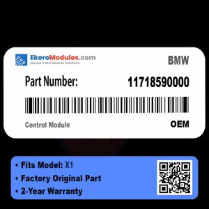 Close-up view of a BMW X1 part labeled 11718590000, showcasing its details and design for automotive enthusiasts.