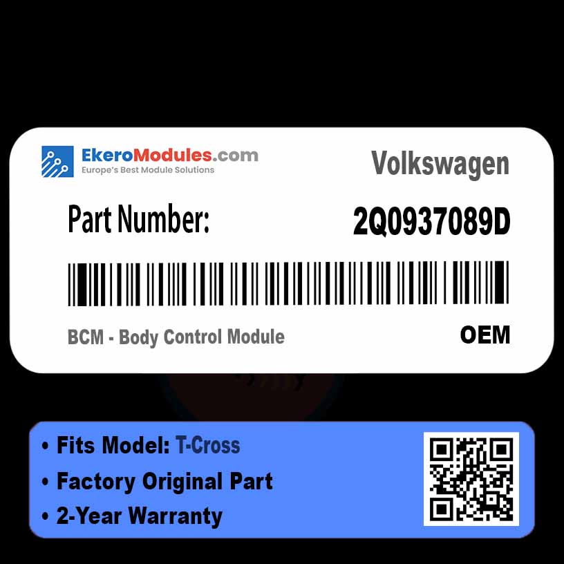 2Q0937089D BCM - Body Control Module | Volkswagen T-Cross | Genuine OEM Part