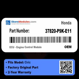 37820-P9K-E11 ECU - Engine Control Module | Honda Civic | Genuine OEM Part